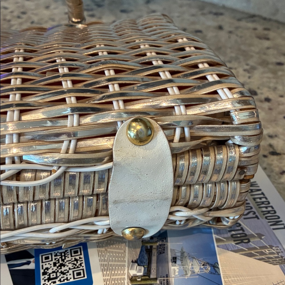 Woven Straw Tote Bag in Natural Cream with Silver Hardware - Picture 9 of 9